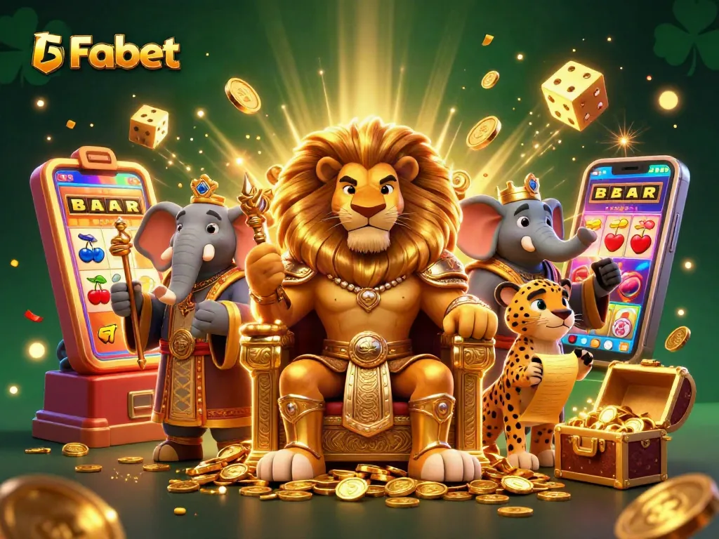 Engage with Fabet's vibrant gaming scene as a lion king presides over jackpots and excitement.