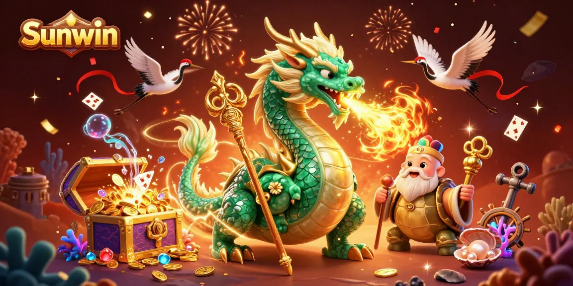 Join the Sunwin adventure with a vibrant dragon, turtle sage, and lucky cranes delivering a wealth of gambling action.