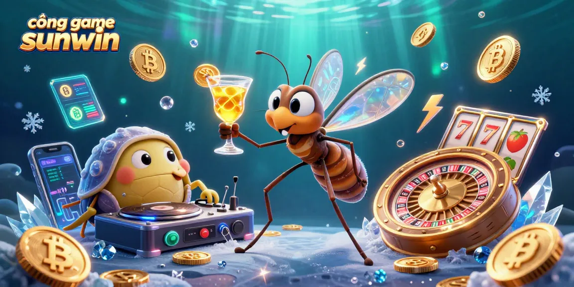 Engage with cổng game sunwin in this vibrant 3D casino scene featuring unique characters and crypto elements.