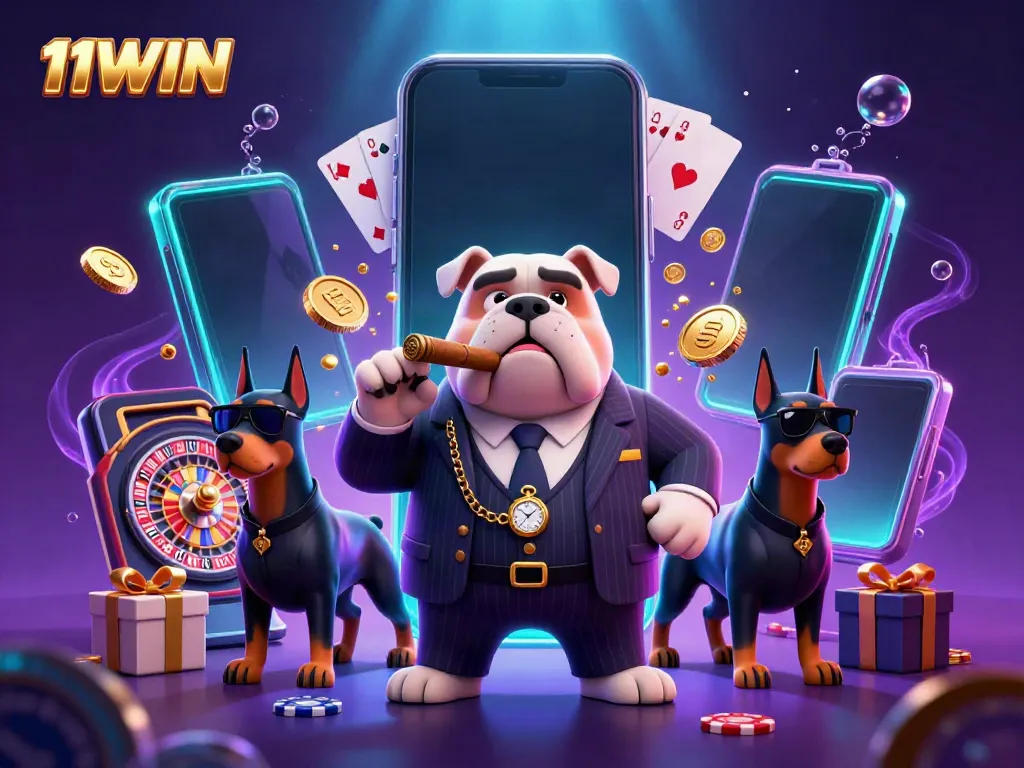Experience thrilling gameplay with 11WIN's vibrant casino scene featuring a mafia boss and riches.