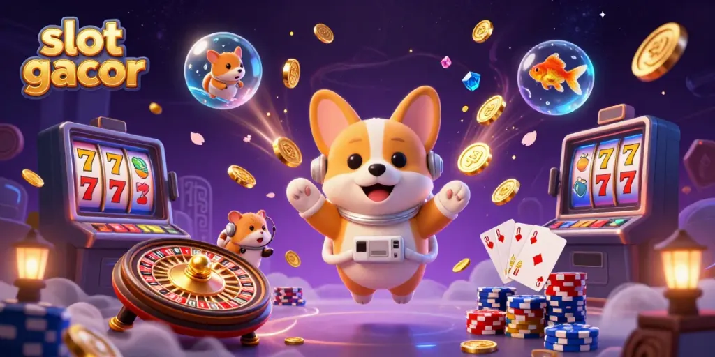 Experience the excitement of slot gacor with a playful 3D illustration showcasing unique characters in a casino