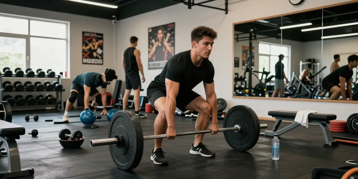 Ein athletischer Mann, der in einem modernen Fitnessstudio Gewichte hebt und die Qualität des Anabolika Shop Erlebnisses widerspiegelt.