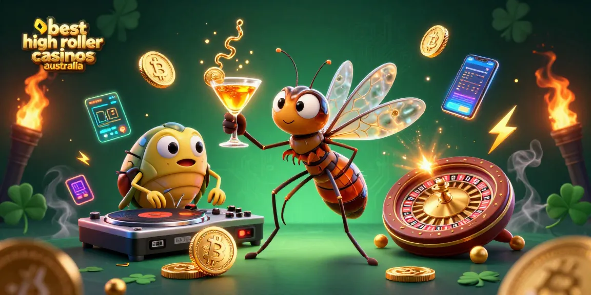 Experience the excitement at the best high roller casinos australia featuring vibrant casino mascots and crypto elements.