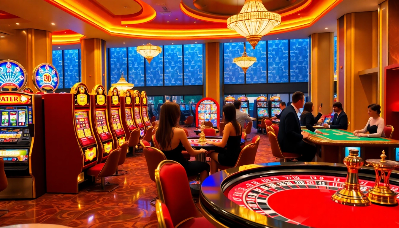 Exciting casino atmosphere with players enjoying games at home bdtk1 tables.