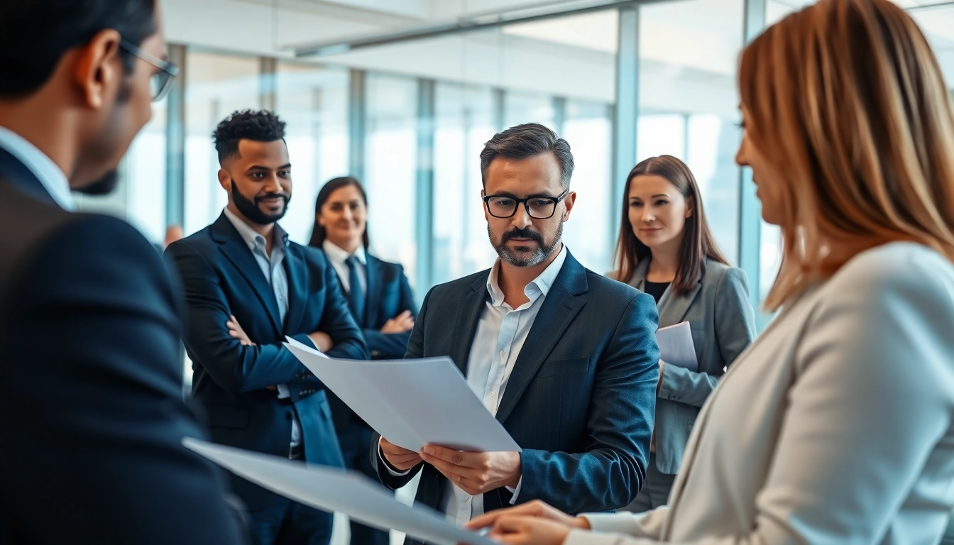 Headhunter Schweiz überprüft Bewerbungen in modernem Büro mit engagierten Fachleuten.