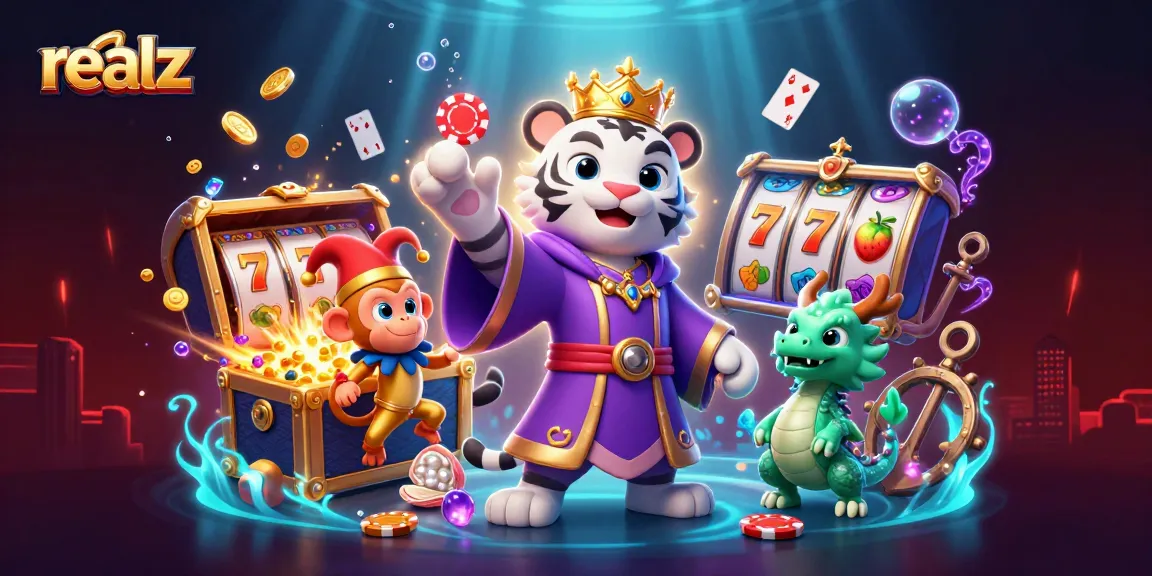 Experience the excitement of realz with a vibrant casino scene featuring unique game elements and delightful characters.