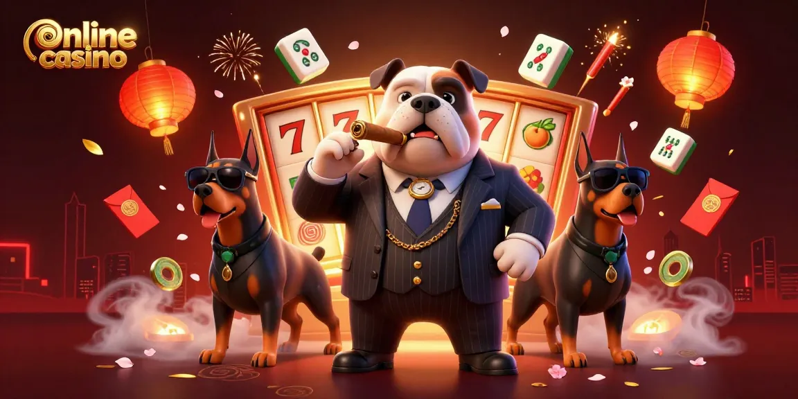 Spin and win at our vibrant online casino, featuring a mafia bulldog and dynamic slot games.